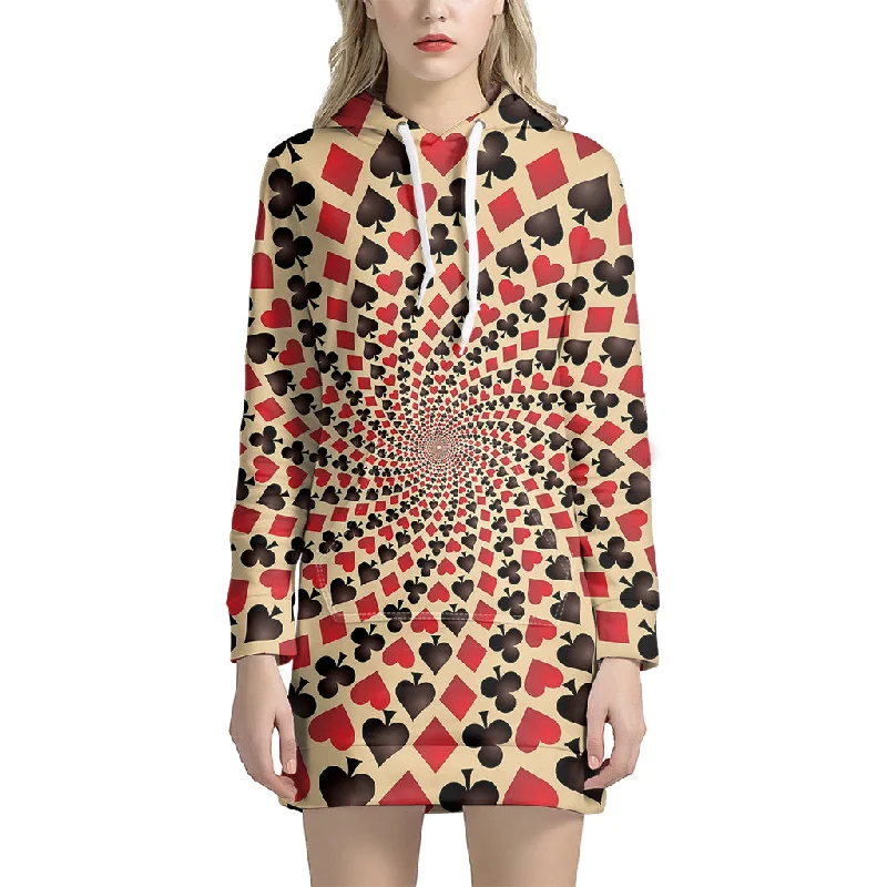 Swirl Playing Card Suits Print Pullover Hoodie Dress