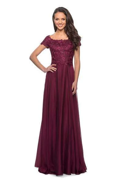 La Femme - 26550 Lace Bateau Chiffon A-line Dress