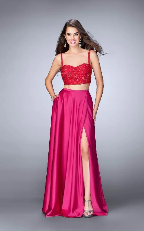 La Femme - 24159 Captivating Laced and Satin Sweetheart Two-Piece A-line Dress